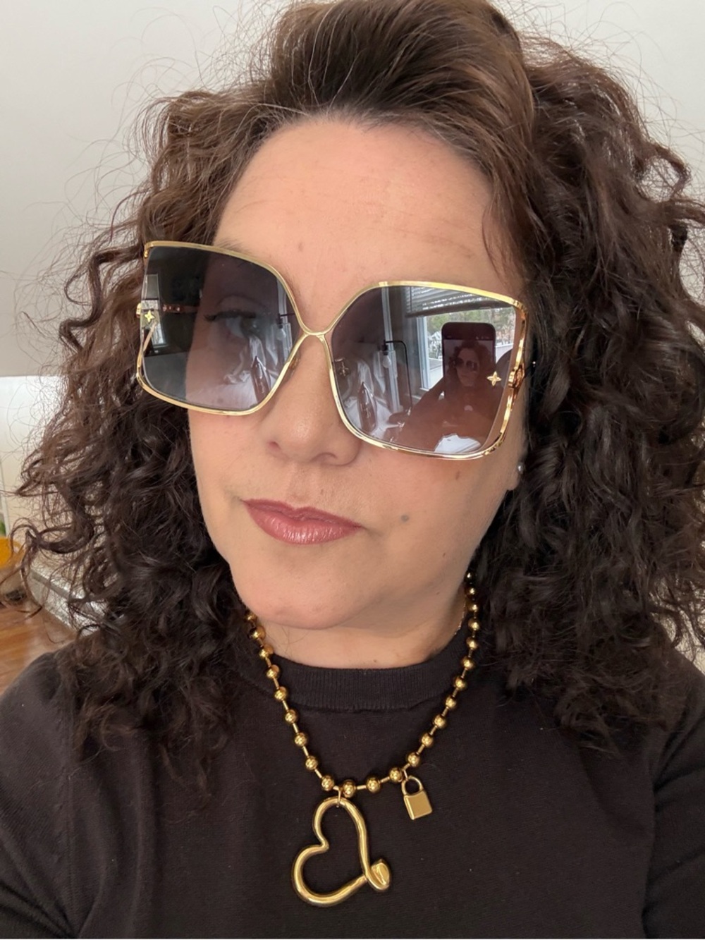 Louis Vuitton Gold Frame Oversized Square Sunglasses with Brown Gradient Lenses - Picture 6 of 7